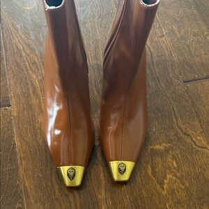 Kurt Geiger Tan Leather Heeled Boots with Gold Accents